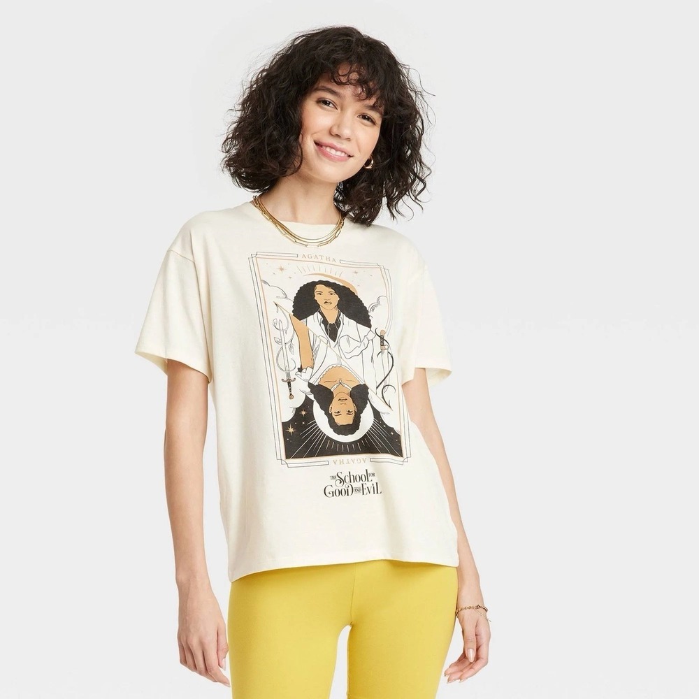 NWT Netflix The‎ School for Good and Evil Agatha Tarot Graphic Tee Cream Large